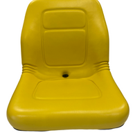 Front view of universal machinery seat in classic John Deere yellow vinyl – waterproof design for compact tractors, forklifts, and ride-on mower