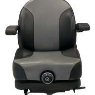 SF17 mechanical suspension seat with adjustable armrests and backrest – black and grey PU vinyl for zero-turn mowers, John Deere, Kubota, and compact machinery