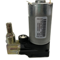Side view of 12V air compressor for air suspension seats showing compact cylindrical body and 6mm push-fit airline connection.