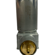 Front view of  12V compressor for Grammer and KAB suspension seats – 42.3mm body with straight brass tail fitting