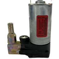 Side view of 24V air compressor for air suspension seats showing compact cylindrical body and 6mm push-fit airline connection.