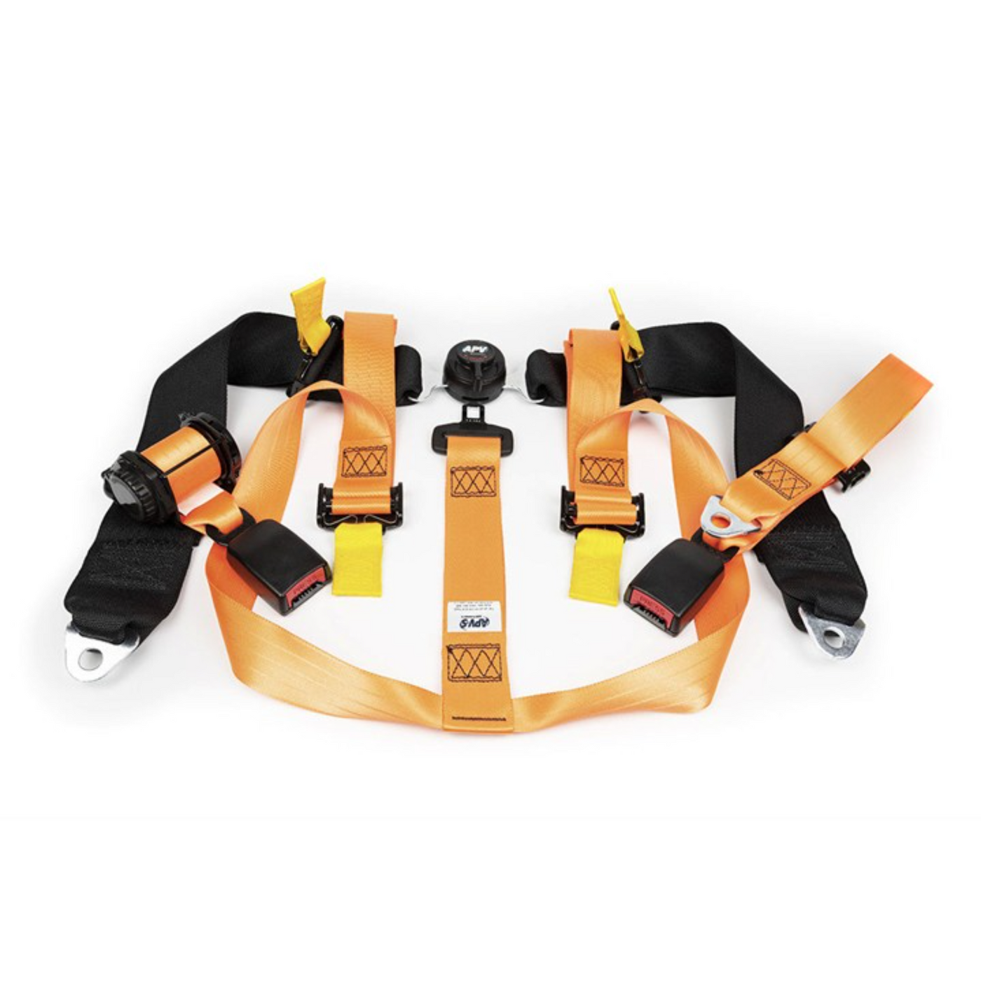 Industrial machinery safety harness with adjustable 3 inch lap belt and 2 inch shoulder straps, designed for secure operator restraint on rough ground and rollover protection.
