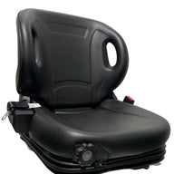 Right-side view of BF2-3 seat highlighting mechanical suspension base, integrated grab handles, and single locking slide rails.