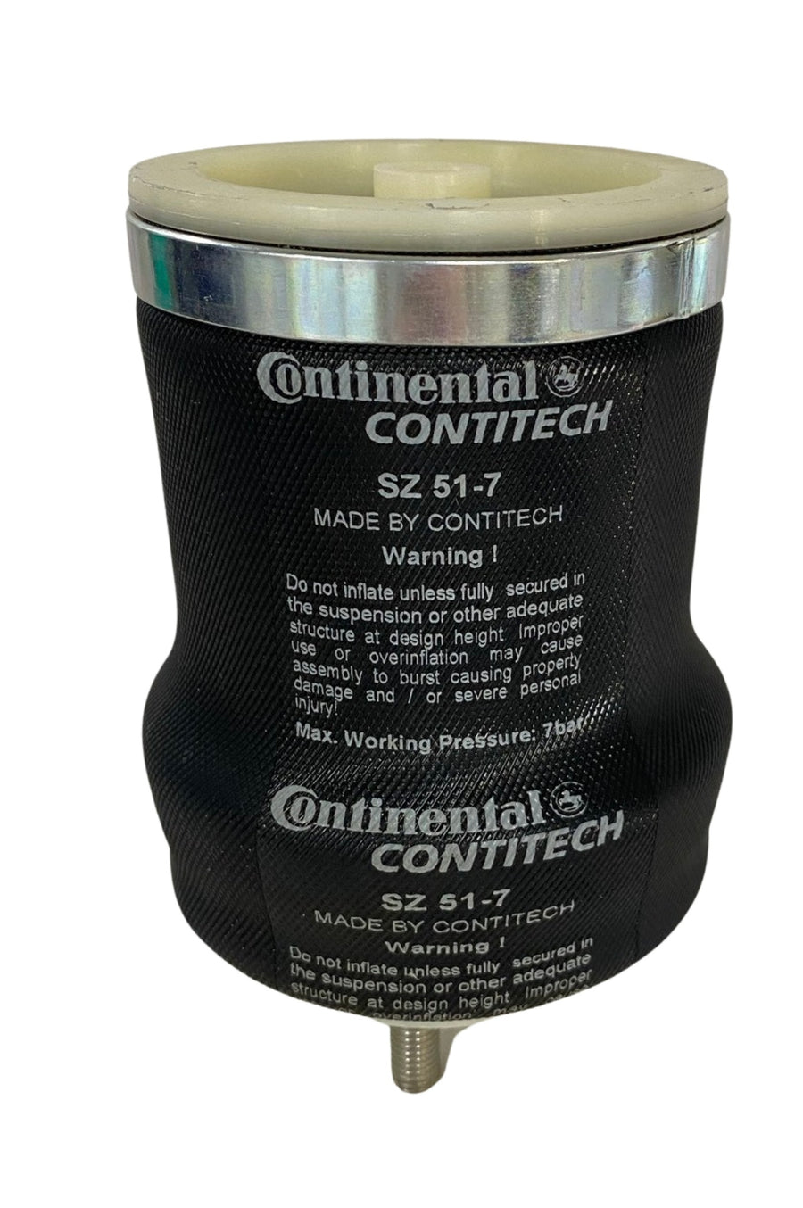 Front view of Contitech SZ 75-112 air spring showing central air inlet for efficient airflow in 150kg-rated air suspension units compatible with Isringhausen systems.