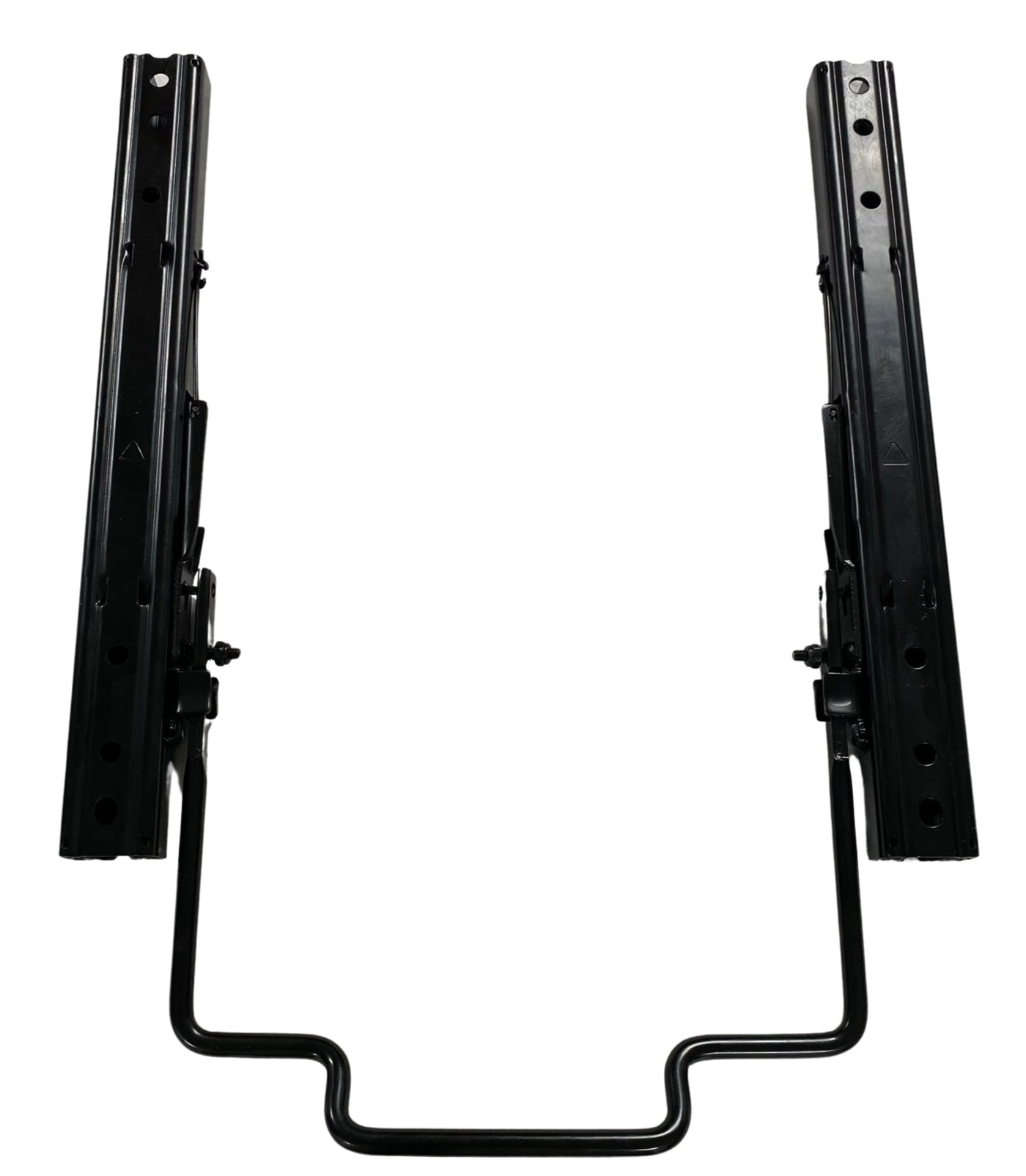 Top view of heavy-duty double locking wide slide rails showing adjustable handle, multiple mounting holes, and durable off-road design.