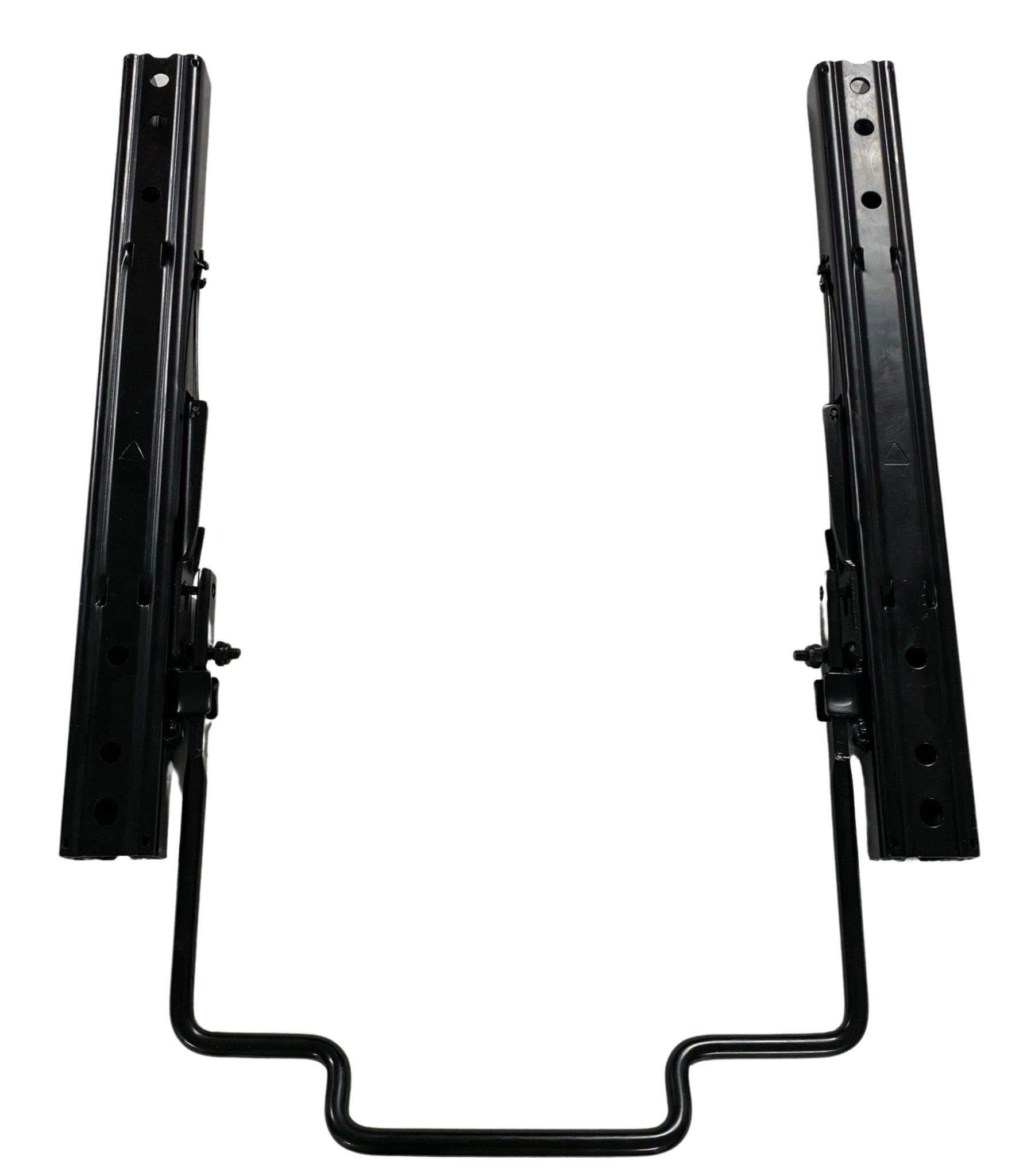 Top view of heavy-duty double locking wide slide rails showing adjustable handle, multiple mounting holes, and durable off-road design.