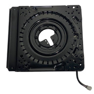 Rear view of heavy-duty 360° lockable swivel base featuring reinforced steel frame and multiple mounting hole options for secure installation.