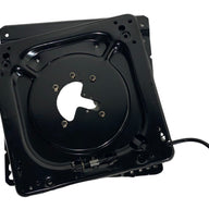 Top view of heavy-duty 360° lockable seat swivel highlighting low-profile steel design and rotation mechanism.