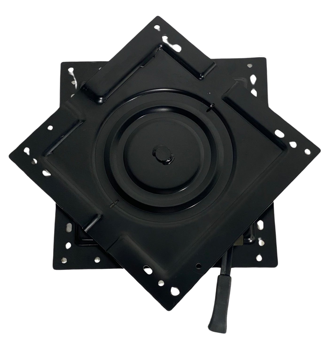 Angle view of heavy-duty steel turntable showing solid construction and precision mounting holes for off-road machinery applications.