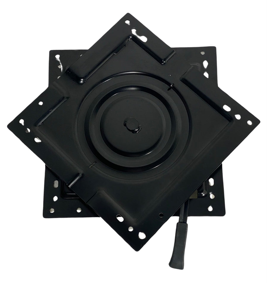 Angle view of heavy-duty steel turntable showing solid construction and precision mounting holes for off-road machinery applications.