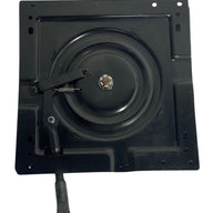 Top view of heavy-duty turntable highlighting robust steel build and low-profile design for strength and stability.