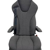 Front view of the MH640 Non Suspension Seat showing ergonomic backrest, armrests, and durable grey fabric upholstery