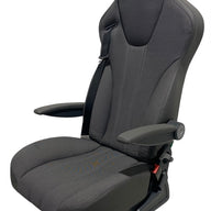 Left-hand side view of the MH640 Non Suspension Seat showing seatbelt positioning and front cushion tilt design