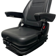 Left-side view of the RB9 mechanical suspension seat, with a low-profile mechanical suspension system, and featuring ergonomic shaping, armrests, and double locking slide rails.