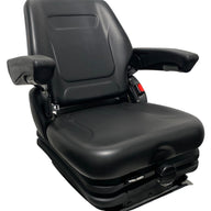 Right-side view of the RB9 suspension seat showing the low-profile suspension system, front adjustment controls, and durable PU vinyl finish.