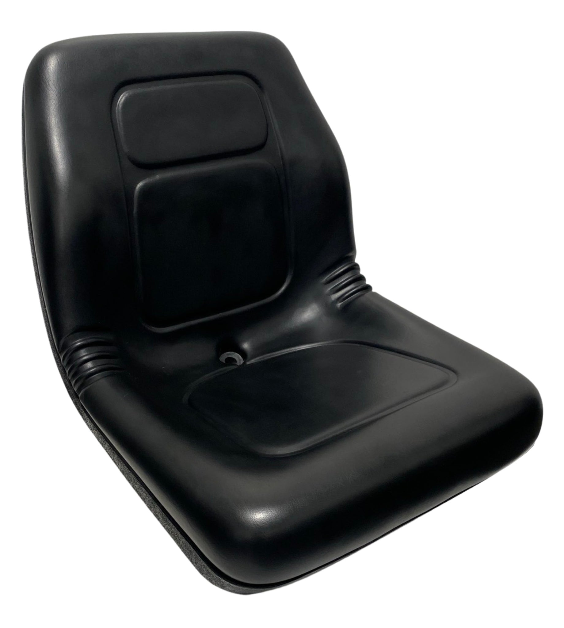 Right side profile of universal seat in waterproof black PU vinyl – suitable for compact tractors, ride-on mowers, and ATVs.