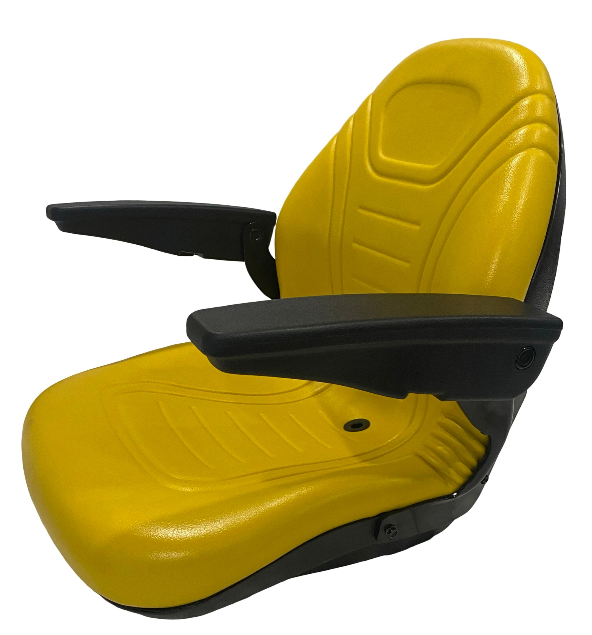 RY70A compact tractor seat left side view showing adjustable armrest and contoured backrest. Compatible with John Deere Gator.