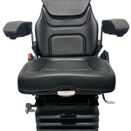 Front view of SC14 premium air suspension seat with adjustable armrests, seatback, and black waterproof PVC or fabric trim. Ideal for large tractors and heavy machinery use.