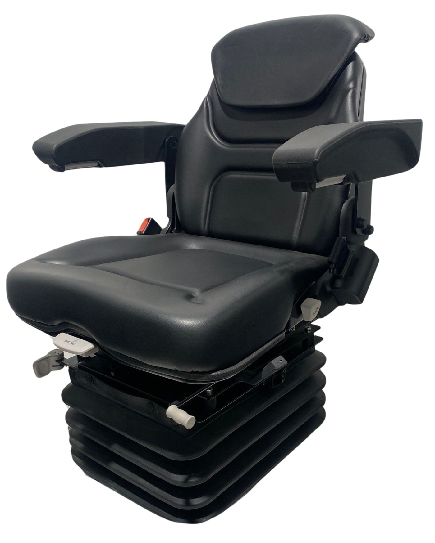 Left-side view of SC14 heavy-duty air suspension seat highlighting turntable mechanism and ergonomic design. With Oscillation with Lockout, for use over rough terrain.