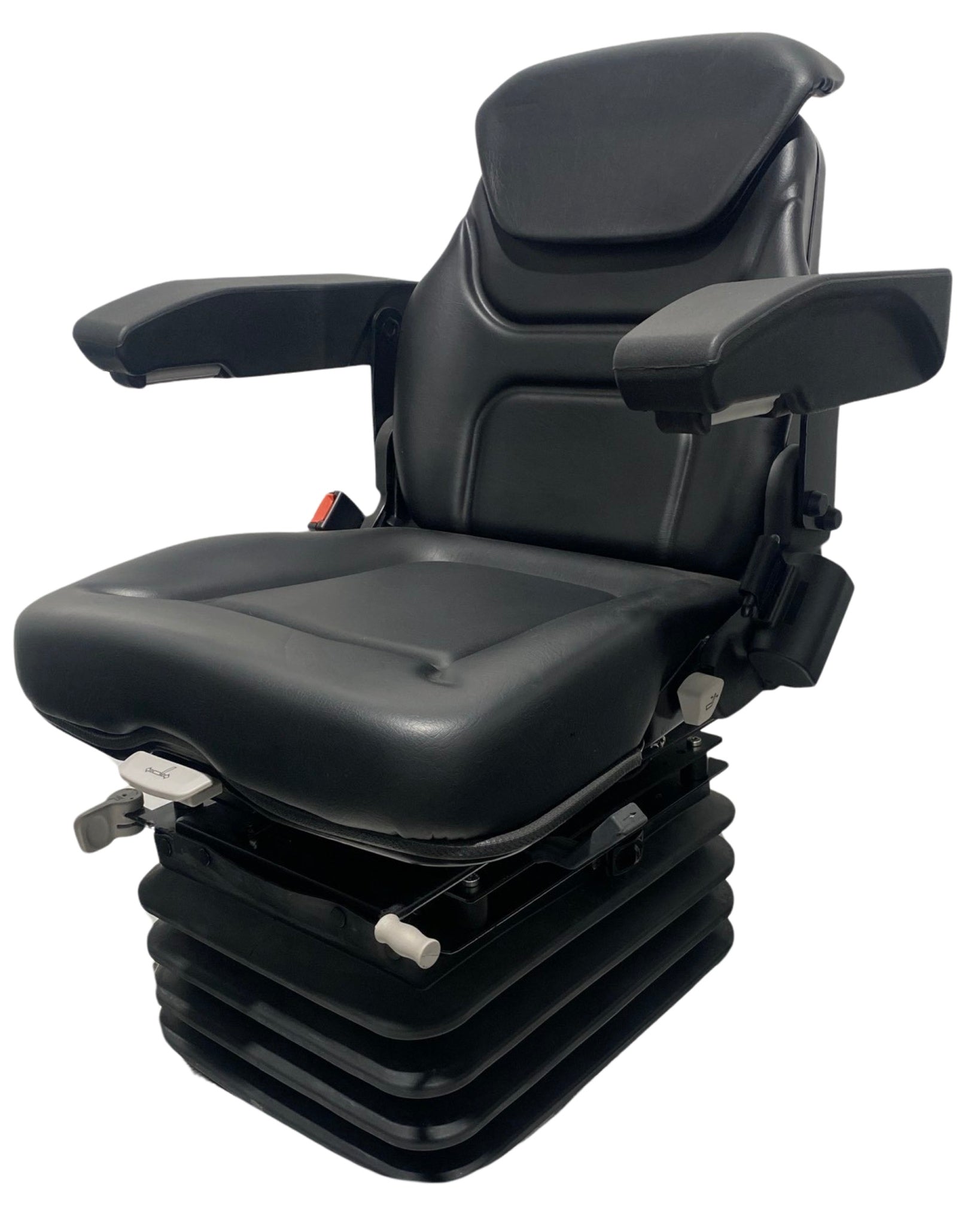 Left-side view of SC14 heavy-duty air suspension seat highlighting turntable mechanism and ergonomic design. With Oscillation with Lockout, for use over rough terrain.