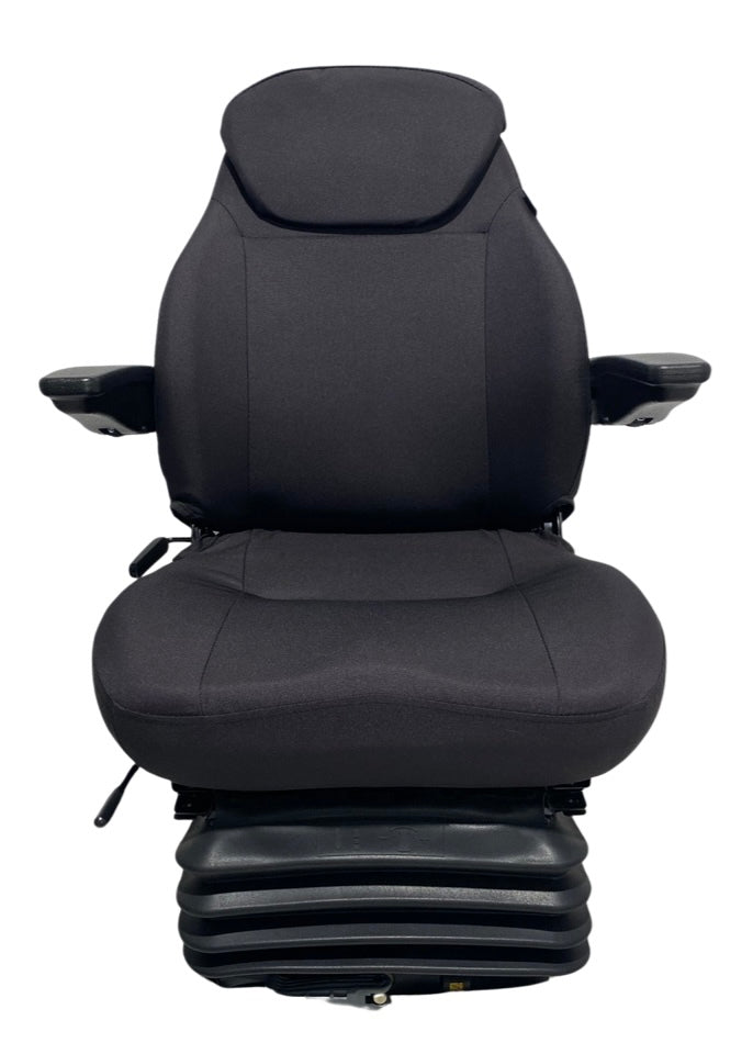 Front view of the SC15-9 Mechanical Suspension Seat showing adjustable backrest and durable charcoal Cordura fabric.