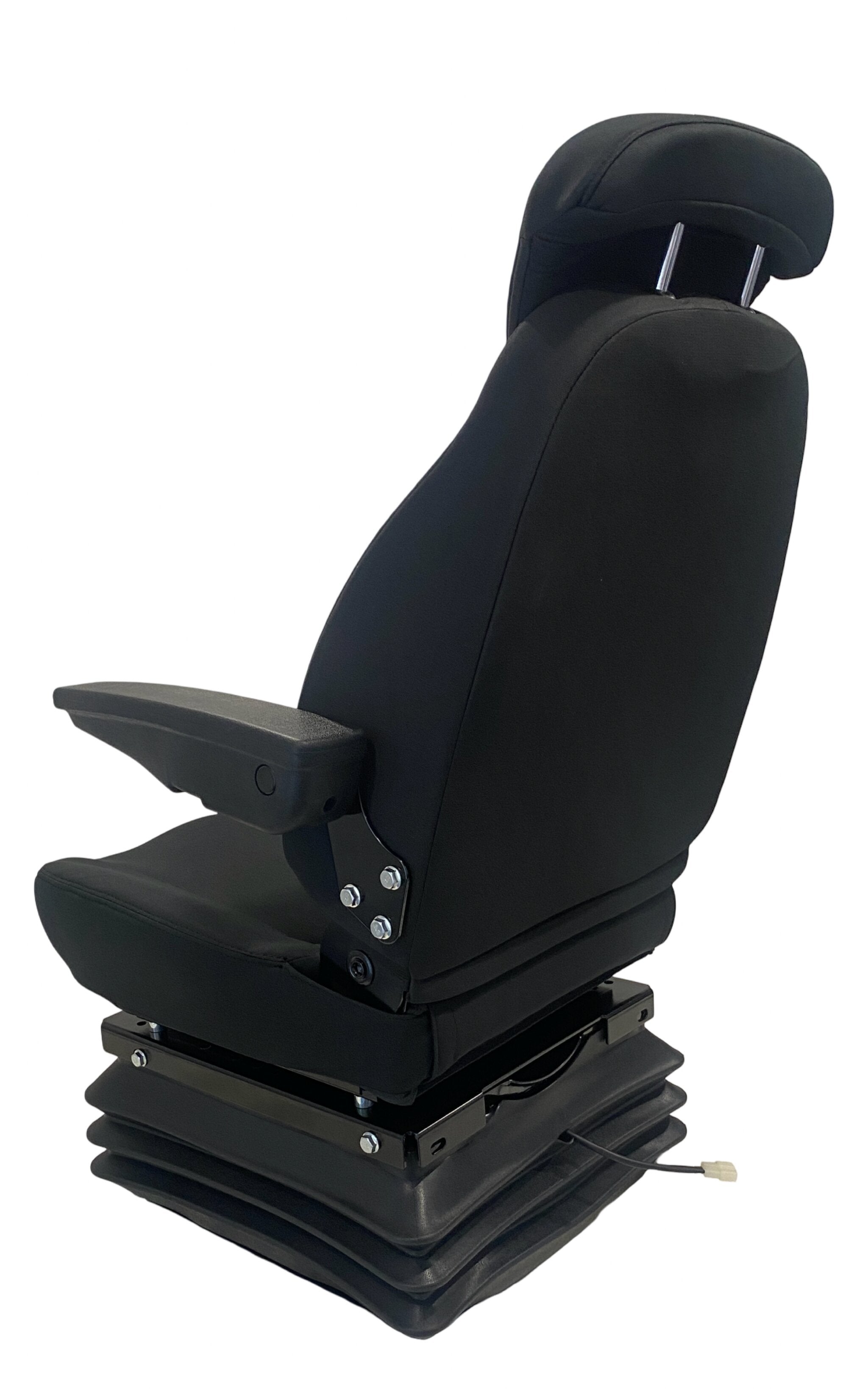 SC15-AIR air suspension tractor seat rear view with contoured backrest and durable black fabric upholstery. Grammer MSG95/721 replacement.
