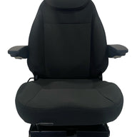 SC15-AIR air suspension tractor seat front view with adjustable armrests and black heavy-duty fabric trim