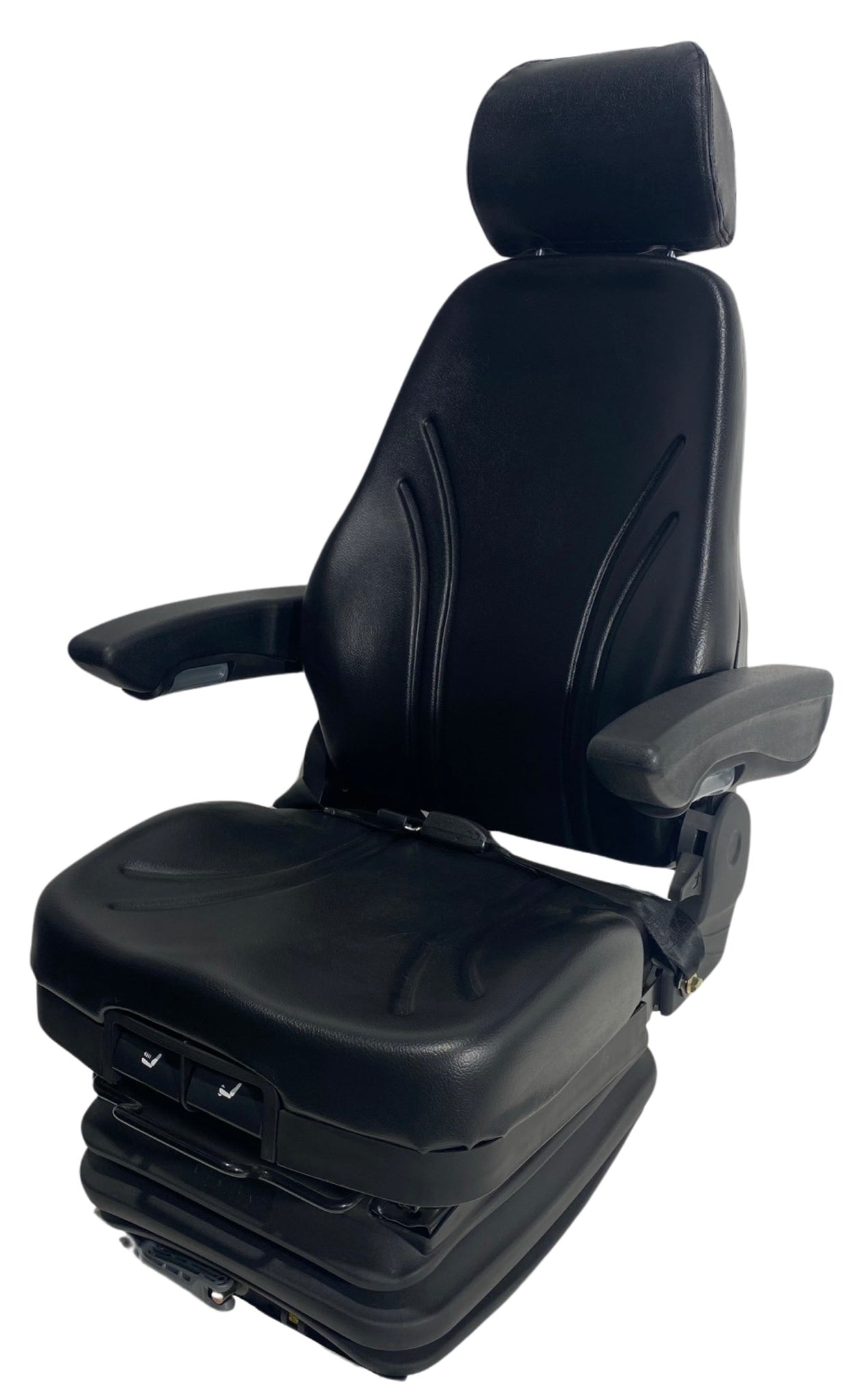 Left side view of SC27 mechanical suspension seat with durable waterproof PU vinyl trim and height-adjustable suspension base.