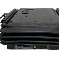 Front view of SC7 mechanical suspension seat base in the down position with 60mm ratchet height adjustment, weight adjustment up to 130kg and durable off-road design.