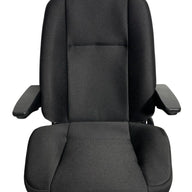 Front view of SG10 mechanical suspension seat with heavy-duty black fabric and ergonomic design for agricultural and construction machinery.