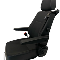 Left side profile of SG1U-150 ergonomic seat with adjustable features and seatbelt option for motorhomes, buses, and trucks