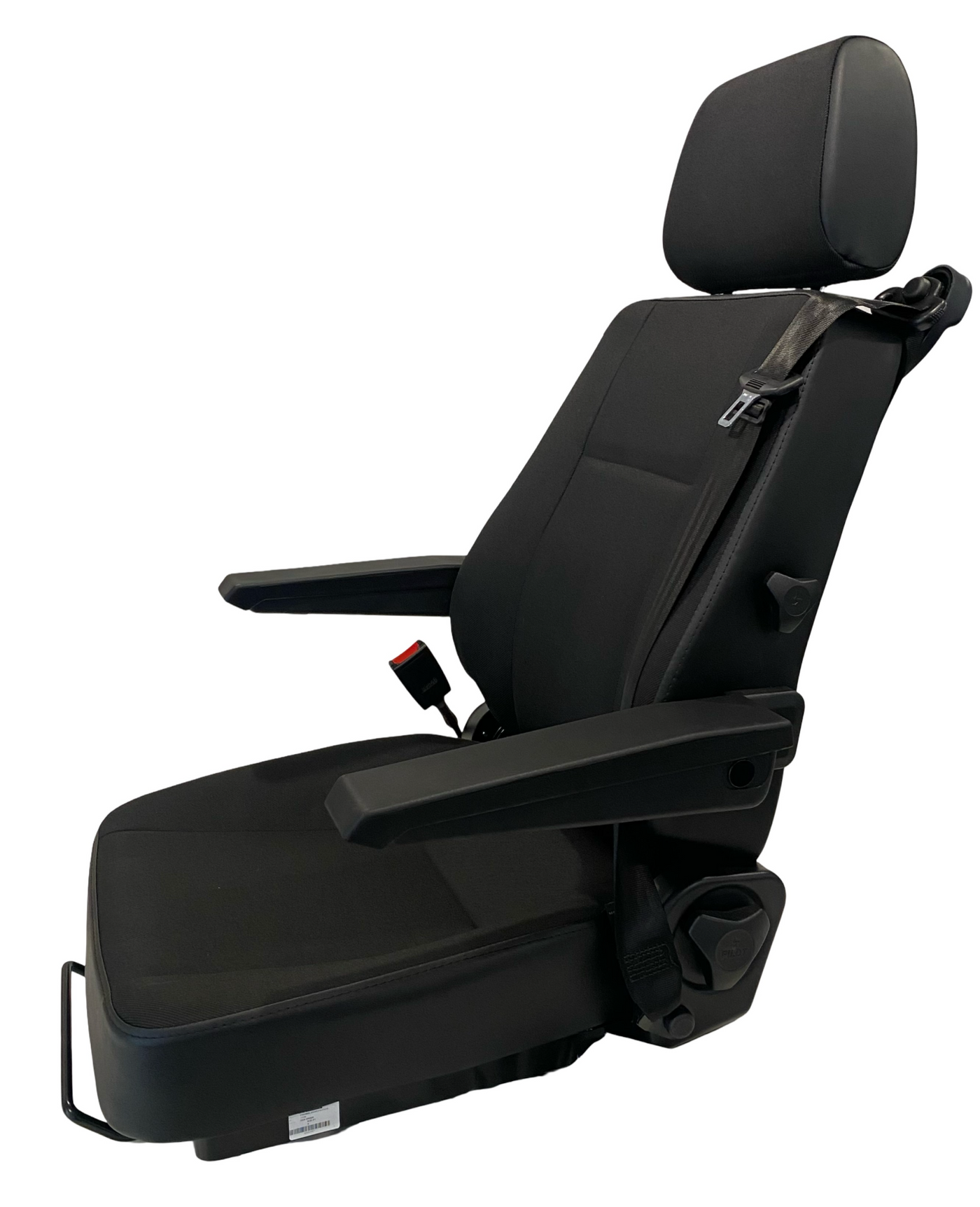 Left side profile of SG1U-150 ergonomic seat with adjustable features and seatbelt option for motorhomes, buses, and trucks