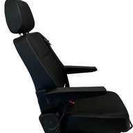 Side view of SG1U-150 M1/N1 tested seat with durable black fabric trim, headrest, and sturdy frame for on-road NZ use