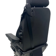 Rear view of SG2-150 mechanical suspension seat with strong steel frame, double locking slide rails, and height adjustment mechanism for operator safety.