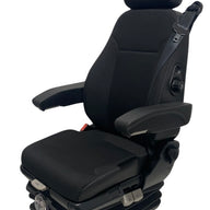 Left-hand side view of SG2-150 M2/N2 rated seat featuring mechanical suspension system and durable black fabric upholstery.