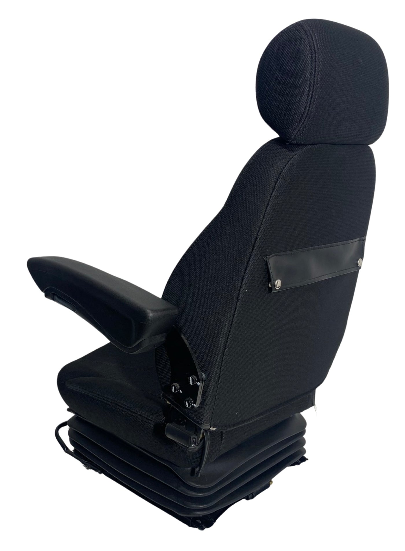 Rear view of SG7 mechanical suspension seat with strong steel frame and double locking slide rails.