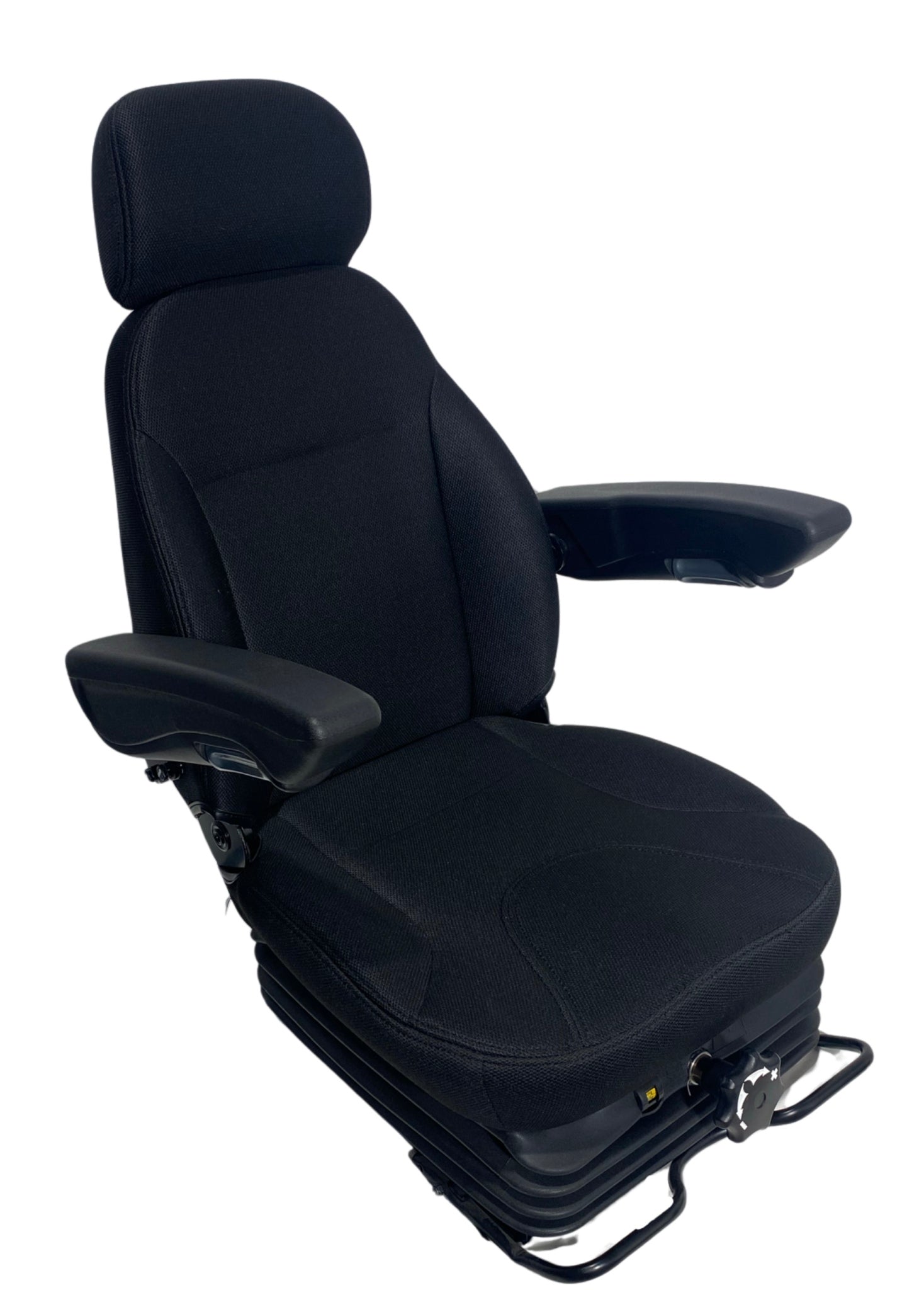 Right-hand side profile of SG7 mechanical suspension seat showing front controls and low-back design for machinery with compact cabins.