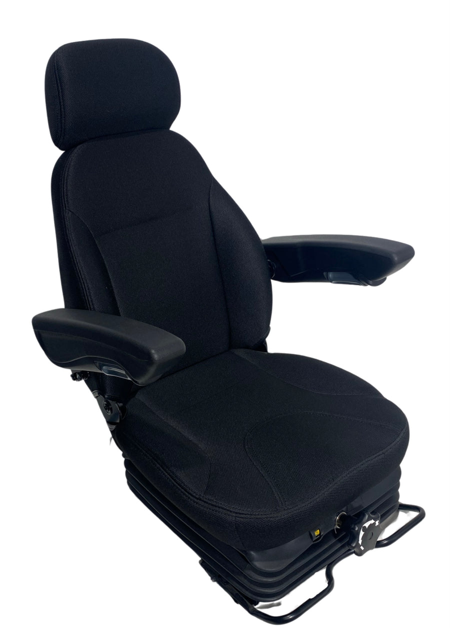 Right-hand side profile of SG7 mechanical suspension seat showing front controls and low-back design for machinery with compact cabins.