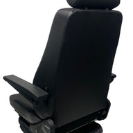 Rear view of M3/N3 Rated SG8-150 mechanical suspension seat showing sturdy steel-backed frame, double-locking slide rails, and high-quality dark charcoal fabric upholstery.