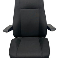 Front view of M3/N3 Rated SG8-150 mechanical suspension seat showing ergonomic design, adjustable headrest and armrests, and dark charcoal fabric trim for on-road and off-road trucks and machinery.