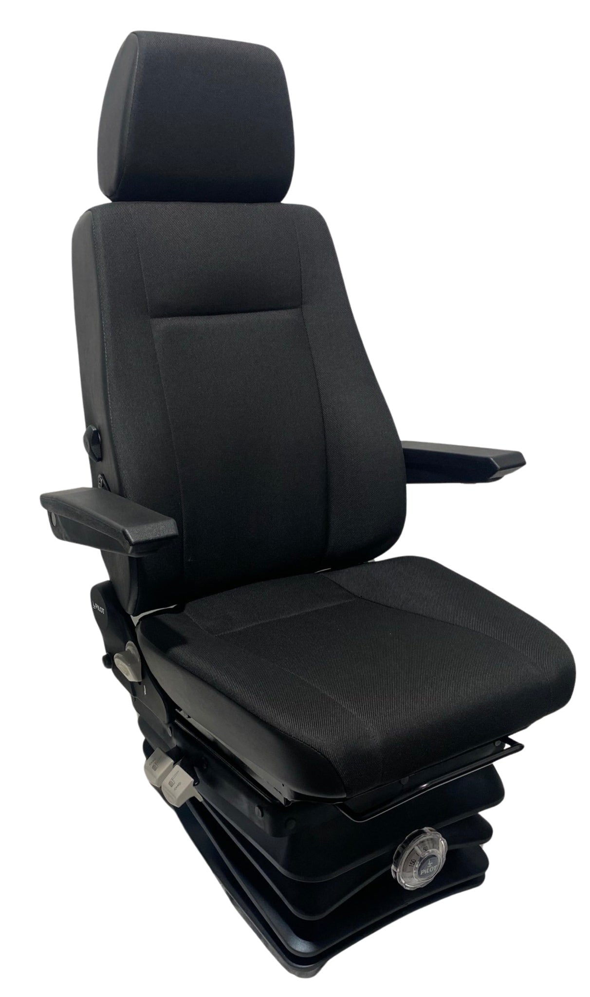 Right side profile of SG8-150 mechanical suspension seat featuring side-mounted controls, ergonomic contouring, and height adjustment for operator comfort. M3/N3 Rated for On-Road Use in New Zealand.