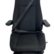 Front view of SG8T-150 mechanical suspension seat showing black heavy-duty fabric trim, integrated swivel base, and premium ergonomic design for motorhomes and RVs.