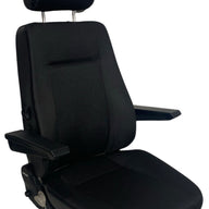 Right side profile of SG8U-150 non-suspension seat with adjustable lumbar support, armrests, and side-mounted control levers for operator comfort and easy adjustment.