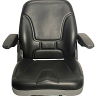 Front view of SHT non suspension seat with black PU vinyl and grey accents for earthmoving equipment small machinery