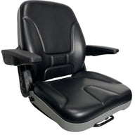 Right side view of SHT machinery seat showing armrest positioning, seat profile, and durable PVC construction.