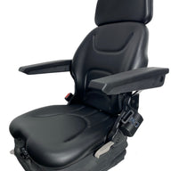 Left side view of SM1-22 air suspension seat highlighting low profile suspension base, single locking slide rails, with weight adjustment up to 150kg.