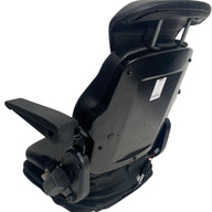 Back view of SM8-26 mechanical suspension seat featuring durable black PVC vinyl, integrated seatbelt housing, and compact design for small machinery.