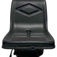 Front view of SN11-1 mechanical suspension seat showing compact design, contoured cushion, and durable black waterproof PU vinyl for agricultural and small machinery use.