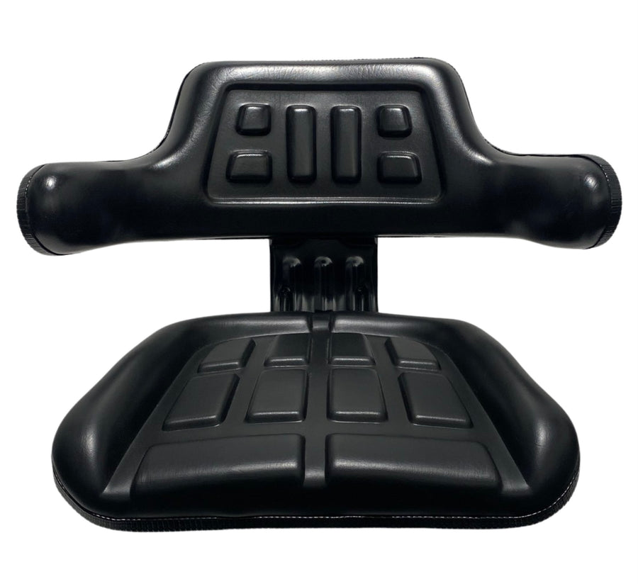 Front view of SN2-1 agriculture and small machinery seat showing wrap-around backrest and durable waterproof PVC design for compact tractors and machinery.