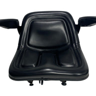 Front view of SN5A small machinery armrest seat featuring contoured cushion, durable steel frame, and adjustable swing-up armrests.